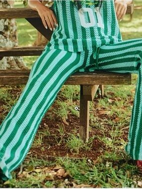 Sabbi Striped Knit Wide-Leg Pants - Green/White